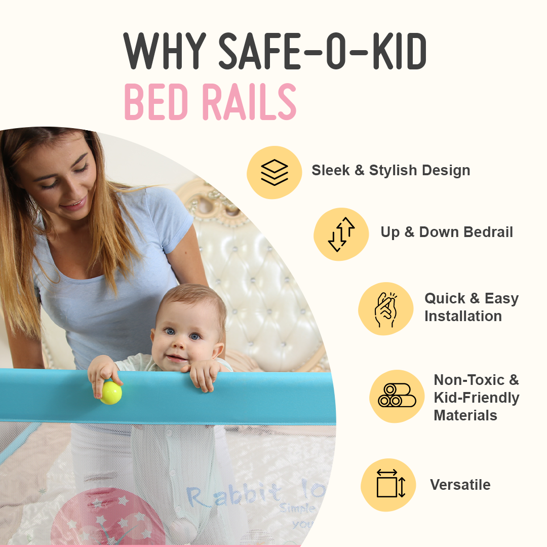 Safe-O-Kid | Baby Fall Safety Designer Foldable Bed Rail Guards