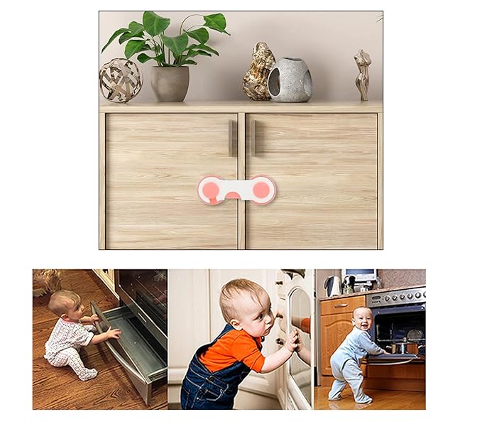 Safe-O-Kid - Finger Injury Safety - Easy to Use, Elegant, Dotted with Smiley Ends Child Proof Cabinet Lock