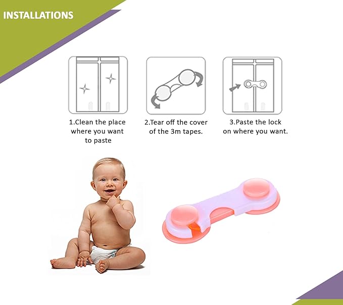 Safe-O-Kid - Finger Injury Safety - Easy to Use, Elegant, Dotted with Smiley Ends Child Proof Cabinet Lock