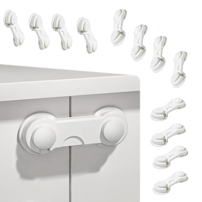 Safe-O-Kid - Finger Injury Safety - Easy to Use, Elegant, Dotted with Smiley Ends Child Proof Cabinet Lock