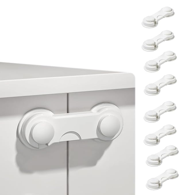Safe-O-Kid - Finger Injury Safety - Easy to Use, Elegant, Dotted with Smiley Ends Child Proof Cabinet Lock
