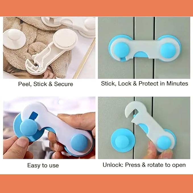 Safe-O-Kid - Finger Injury Safety - Easy to Use, Elegant, Dotted with Smiley Ends Child Proof Cabinet Lock