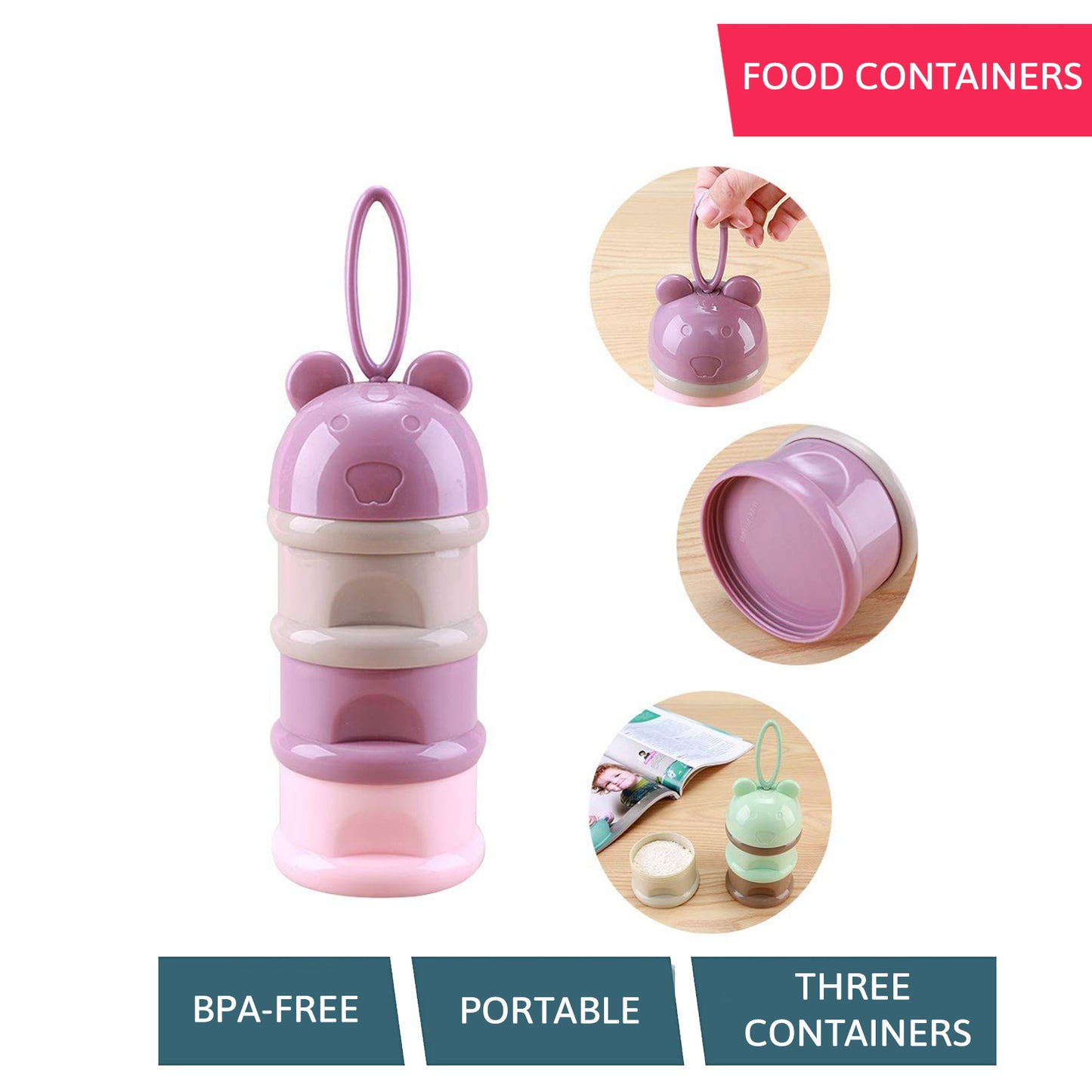 Safe O Kid Feeding Kit/ Combo, BPA Free Gyro Bowl , Fruit Nibbler, Pacifier with Chain, Silicone tip spoon, Bottle cover, Bottle Drying Rack, Milk Powder Container, Food container (3 Layer)