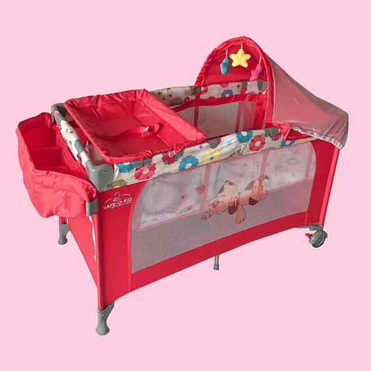 Safe-O-Kid Baby Crib/ Cot, 2 in 1 Convertible Cot, Baby Playpen Playard for Kids/Toddlers, Mosquito Net, Folding Baby Bed Cum Cot