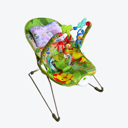 Harmony Baby Bouncer with 1 Year Warranty Multi-Position Reclining Bouncer with Calming Music, Vibrations, Safety Harness and Musical Toy- Green