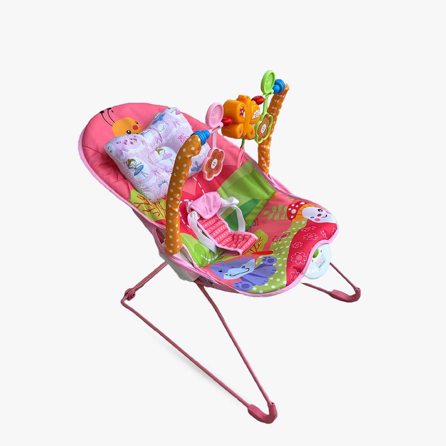 Harmony Baby Bouncer with 1 Year Warranty Multi-Position Reclining Bouncer with Calming Music, Vibrations, Safety Harness and Musical Toy- Green