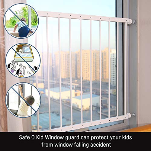 Safe O Kid Window Rail Guards - Fully Adjustable for Baby Safety, Window Safety Guards for Pet, Old Age People, Metal Security Gate for Sliding Windows