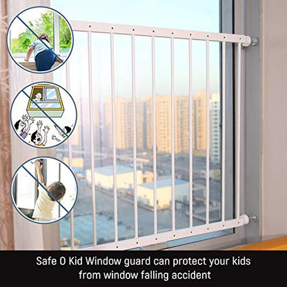 Safe O Kid Window Rail Guards - Fully Adjustable for Baby Safety, Window Safety Guards for Pet, Old Age People, Metal Security Gate for Sliding Windows