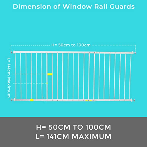 Safe O Kid Window Rail Guards - Fully Adjustable for Baby Safety, Window Safety Guards for Pet, Old Age People, Metal Security Gate for Sliding Windows